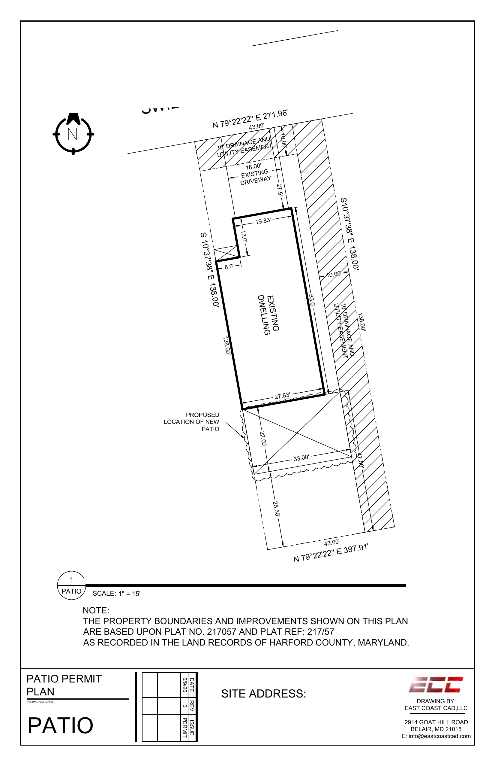 Sample East Coast CAD lot sheet used for accessory permits.